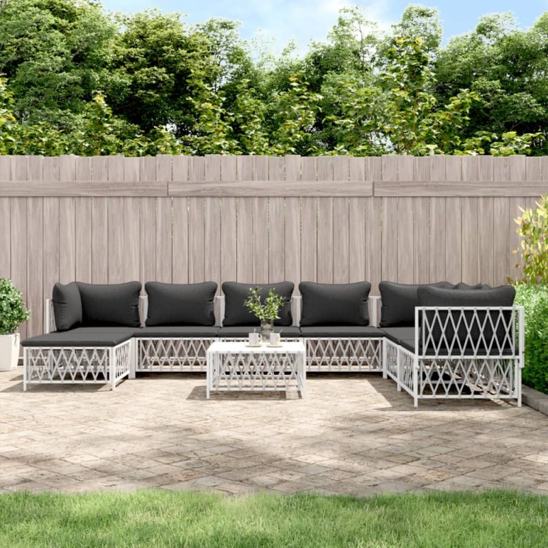 vidaXL 9-tlg. Garten-Lounge-Set mit Kissen Weiß Stahl vidaXL 9-tlg. Garten-Lounge-Set mit Kissen Weiß Stahl