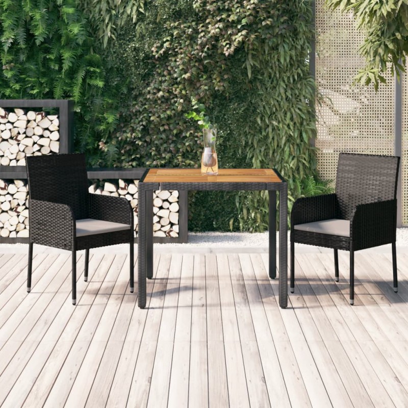 vidaXL 3-tlg. Garten-Essgruppe mit Kissen Schwarz Poly Rattan vidaXL 3-tlg. Garten-Essgruppe mit Kissen Schwarz Poly Rattan