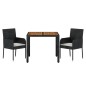 vidaXL 3-tlg. Garten-Essgruppe mit Kissen Schwarz Poly Rattan vidaXL 3-tlg. Garten-Essgruppe mit Kissen Schwarz Poly Rattan