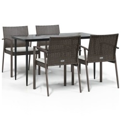 vidaXL 5-tlg. Garten-Essgruppe mit Kissen Poly Rattan und Stahl