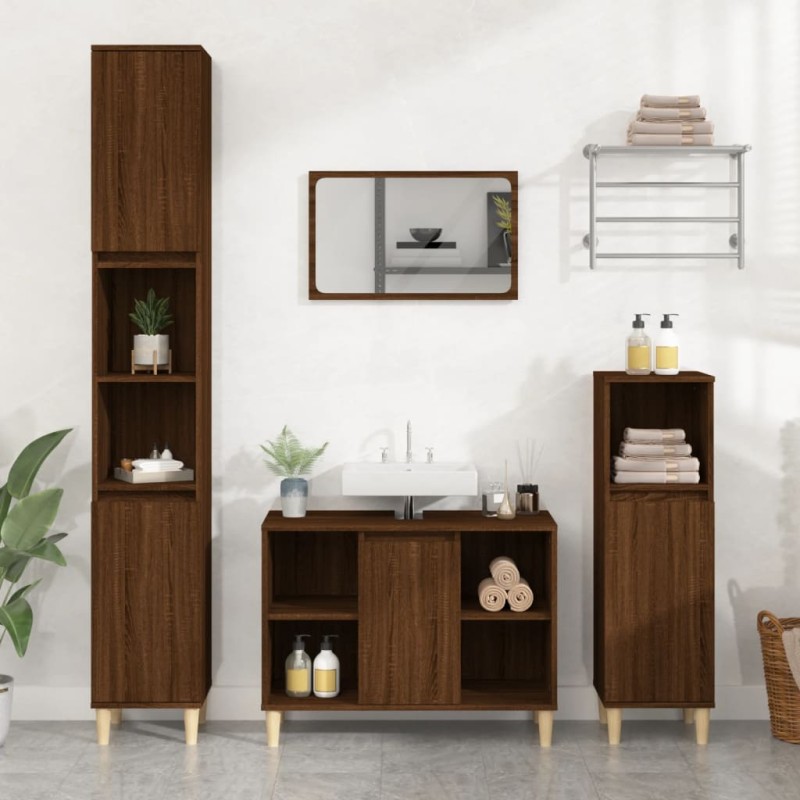 vidaXL 3-tlg. Badmöbel-Set Braun Eichen-Optik Holzwerkstoff vidaXL 3-tlg. Badmöbel-Set Braun Eichen-Optik Holzwerkstoff