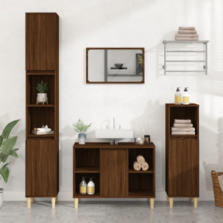 vidaXL 3-tlg. Badmöbel-Set Braun Eichen-Optik Holzwerkstoff