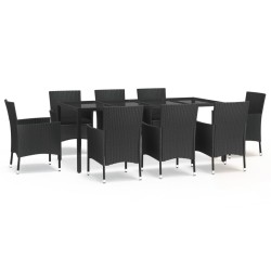 vidaXL 9-tlg. Garten-Essgruppe mit Kissen Schwarz Poly Rattan