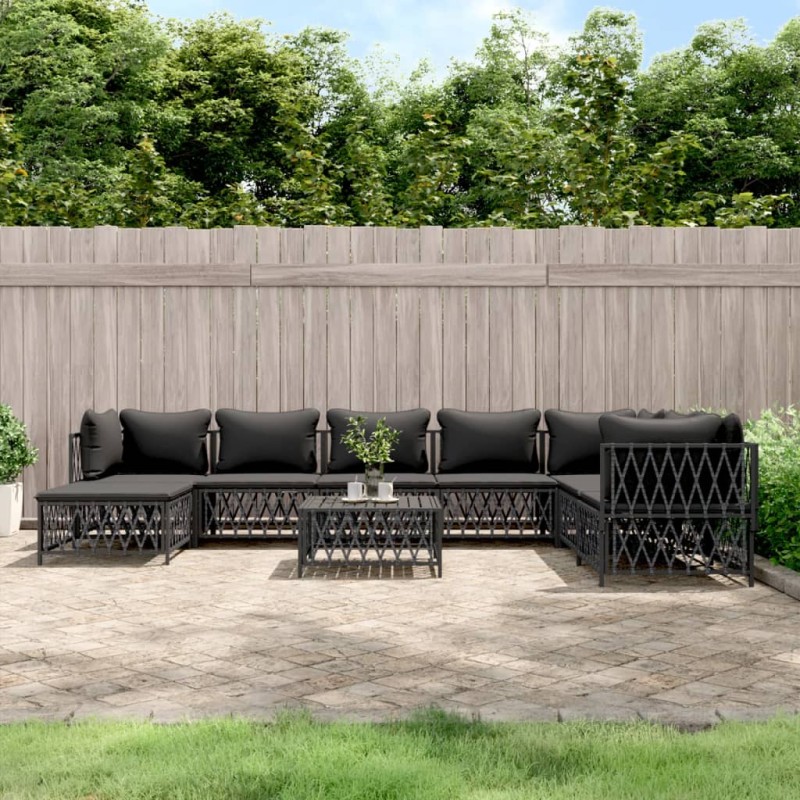 vidaXL 9-tlg. Garten-Lounge-Set mit Kissen Anthrazit Stahl vidaXL 9-tlg. Garten-Lounge-Set mit Kissen Anthrazit Stahl