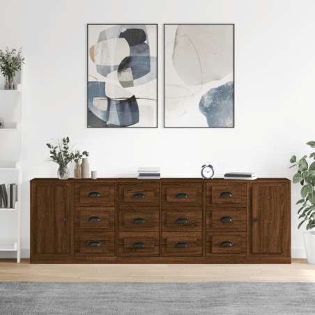 vidaXL Sideboards 3 Stk. Braun Eichen-Optik Holzwerkstoff