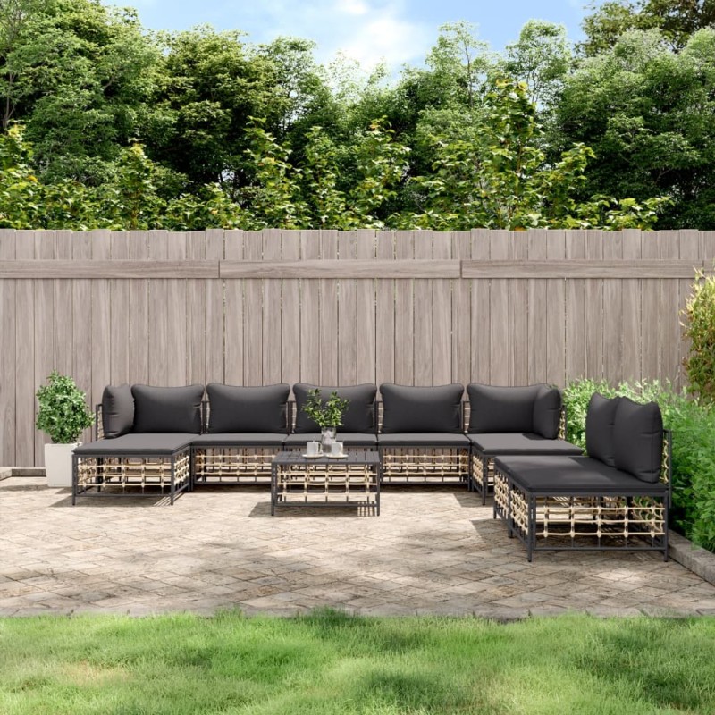 vidaXL 10-tlg. Garten-Lounge-Set mit Kissen Anthrazit Poly Rattan vidaXL 10-tlg. Garten-Lounge-Set mit Kissen Anthrazit Poly Rattan