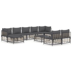 vidaXL 10-tlg. Garten-Lounge-Set mit Kissen Anthrazit Poly Rattan