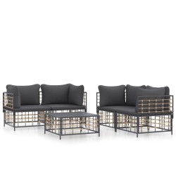 vidaXL 5-tlg. Garten-Lounge-Set mit Kissen Anthrazit Poly Rattan