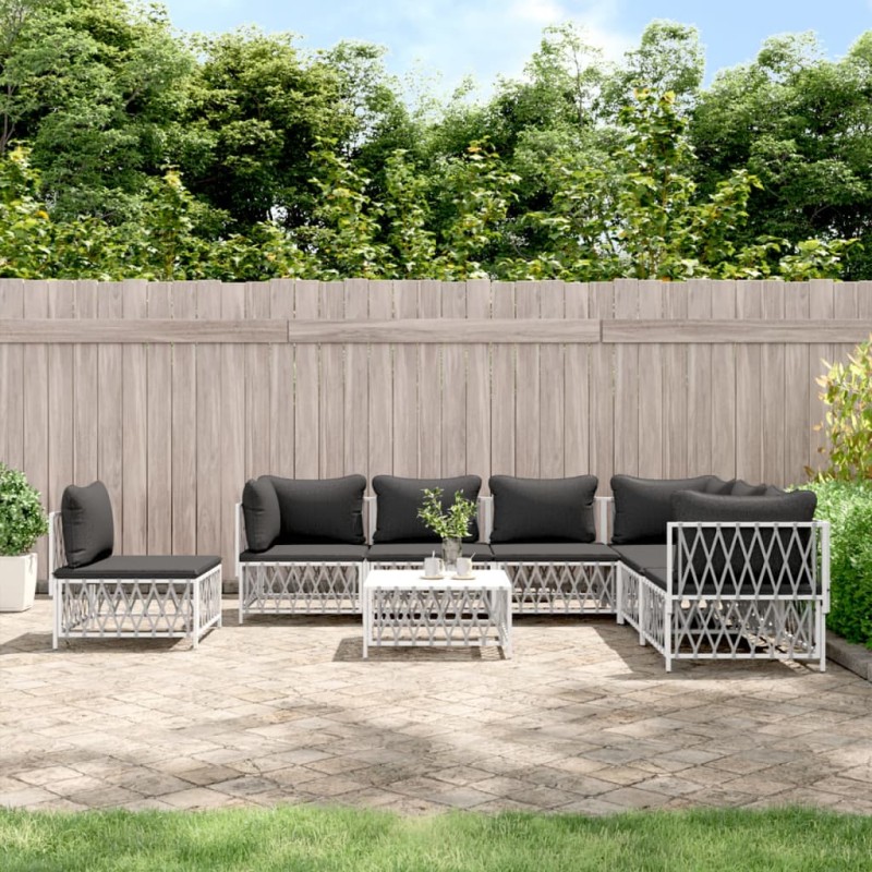vidaXL 8-tlg. Garten-Lounge-Set mit Kissen Weiß Stahl vidaXL 8-tlg. Garten-Lounge-Set mit Kissen Weiß Stahl