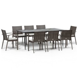 vidaXL 9-tlg. Garten-Essgruppe mit Kissen Poly Rattan und Stahl