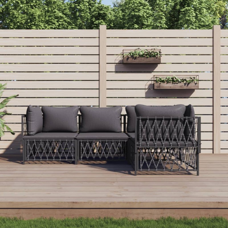 vidaXL 4-tlg. Garten-Lounge-Set mit Kissen Anthrazit Stahl vidaXL 4-tlg. Garten-Lounge-Set mit Kissen Anthrazit Stahl