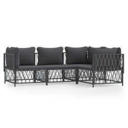 vidaXL 4-tlg. Garten-Lounge-Set mit Kissen Anthrazit Stahl