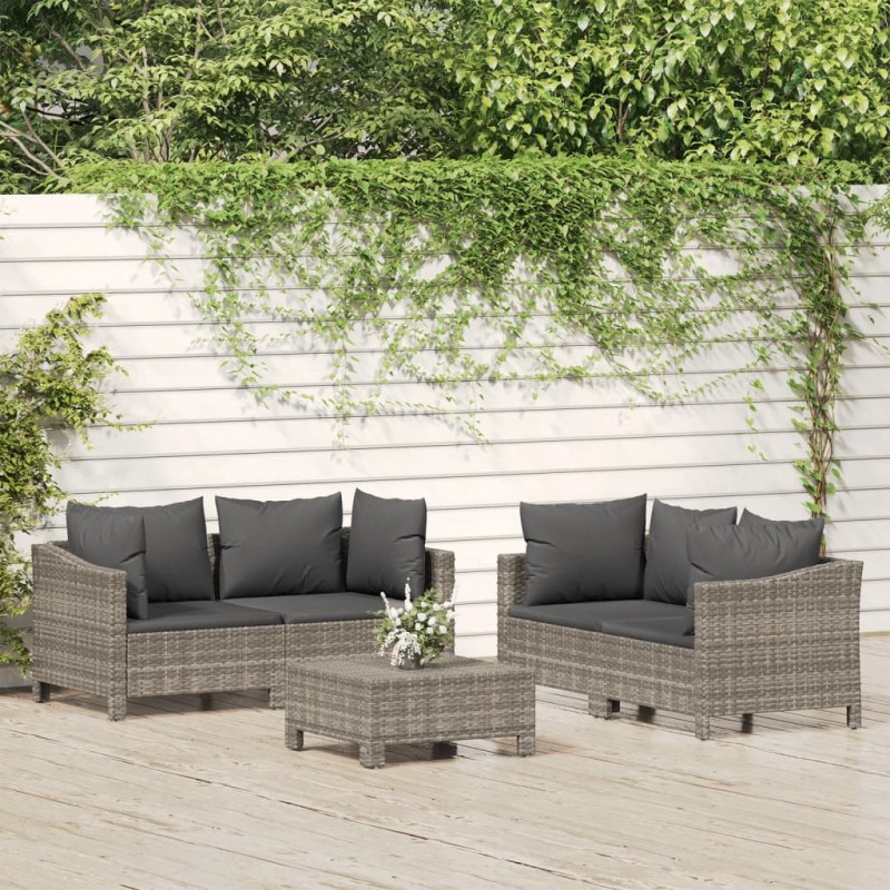 vidaXL 5-tlg. Garten-Lounge-Set mit Kissen Grau Poly Rattan vidaXL 5-tlg. Garten-Lounge-Set mit Kissen Grau Poly Rattan