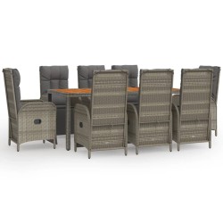 vidaXL 9-tlg. Garten-Essgruppe mit Kissen Grau Poly Rattan