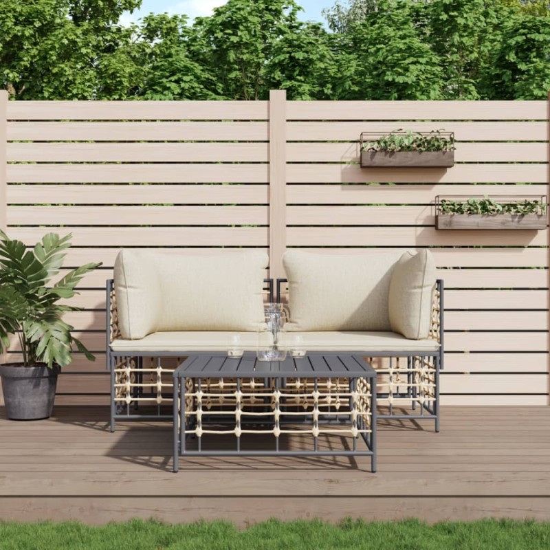 vidaXL 3-tlg. Garten-Lounge-Set mit Kissen Anthrazit Poly Rattan vidaXL 3-tlg. Garten-Lounge-Set mit Kissen Anthrazit Poly Rattan