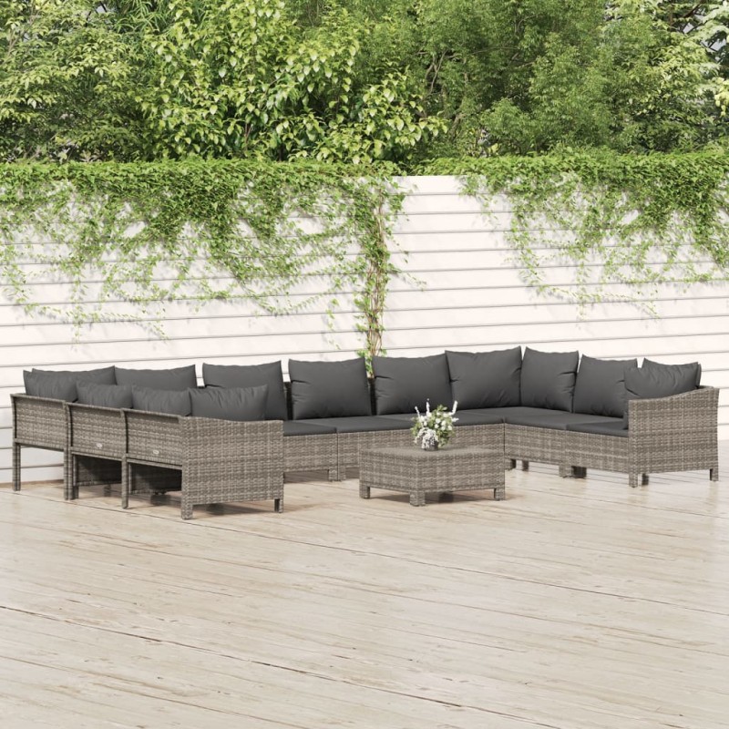 vidaXL 11-tlg. Garten-Lounge-Set mit Kissen Grau Poly Rattan vidaXL 11-tlg. Garten-Lounge-Set mit Kissen Grau Poly Rattan