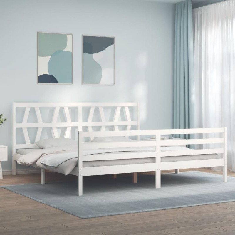 vidaXL Massivholzbett mit Kopfteil Weiß 200x200 cm vidaXL Massivholzbett mit Kopfteil Weiß 200x200 cm