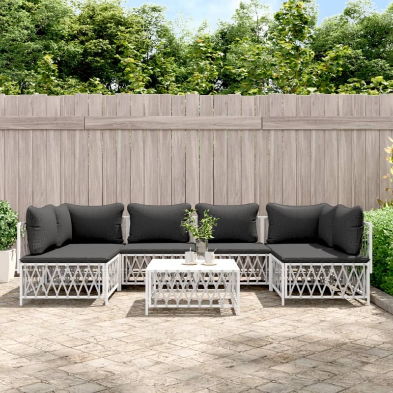 vidaXL 7-tlg. Garten-Lounge-Set mit Kissen Weiß Stahl vidaXL 7-tlg. Garten-Lounge-Set mit Kissen Weiß Stahl