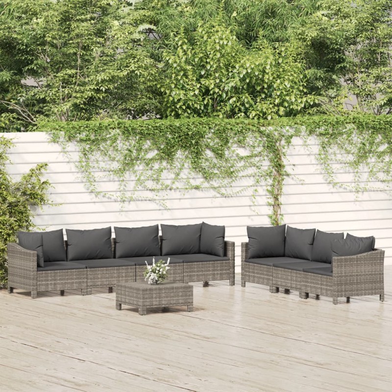 vidaXL 8-tlg. Garten-Lounge-Set mit Kissen Grau Poly Rattan vidaXL 8-tlg. Garten-Lounge-Set mit Kissen Grau Poly Rattan
