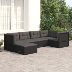 vidaXL 6-tlg. Garten-Lounge-Set mit Kissen Schwarz Poly Rattan