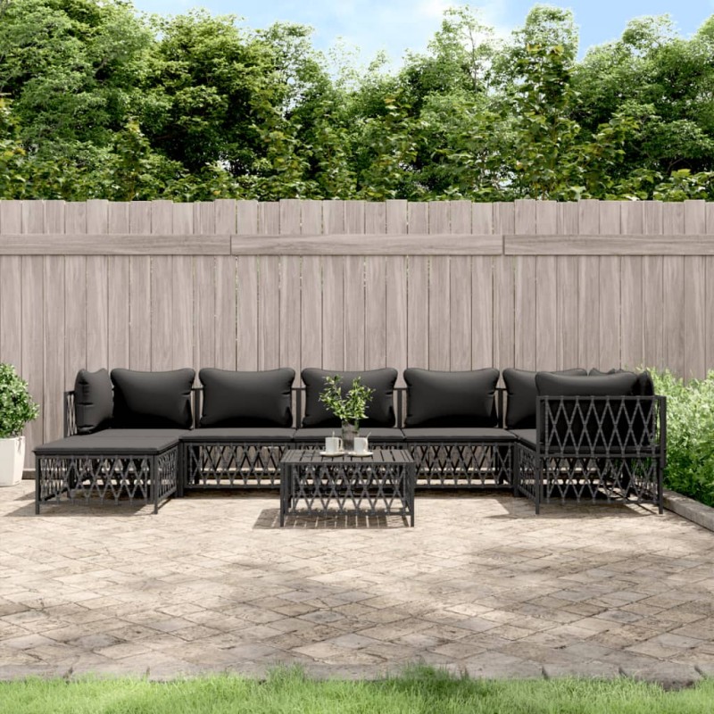 vidaXL 8-tlg. Garten-Lounge-Set mit Kissen Anthrazit Stahl vidaXL 8-tlg. Garten-Lounge-Set mit Kissen Anthrazit Stahl