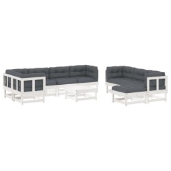 vidaXL 10-tlg. Garten-Lounge-Set mit Kissen Weiß Massivholz