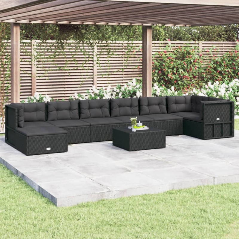vidaXL 8-tlg. Garten-Lounge-Set mit Kissen Schwarz Poly Rattan vidaXL 8-tlg. Garten-Lounge-Set mit Kissen Schwarz Poly Rattan