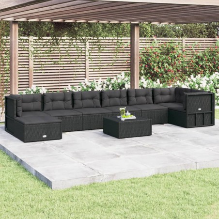 vidaXL 8-tlg. Garten-Lounge-Set mit Kissen Schwarz Poly Rattan