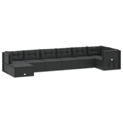 vidaXL 8-tlg. Garten-Lounge-Set mit Kissen Schwarz Poly Rattan