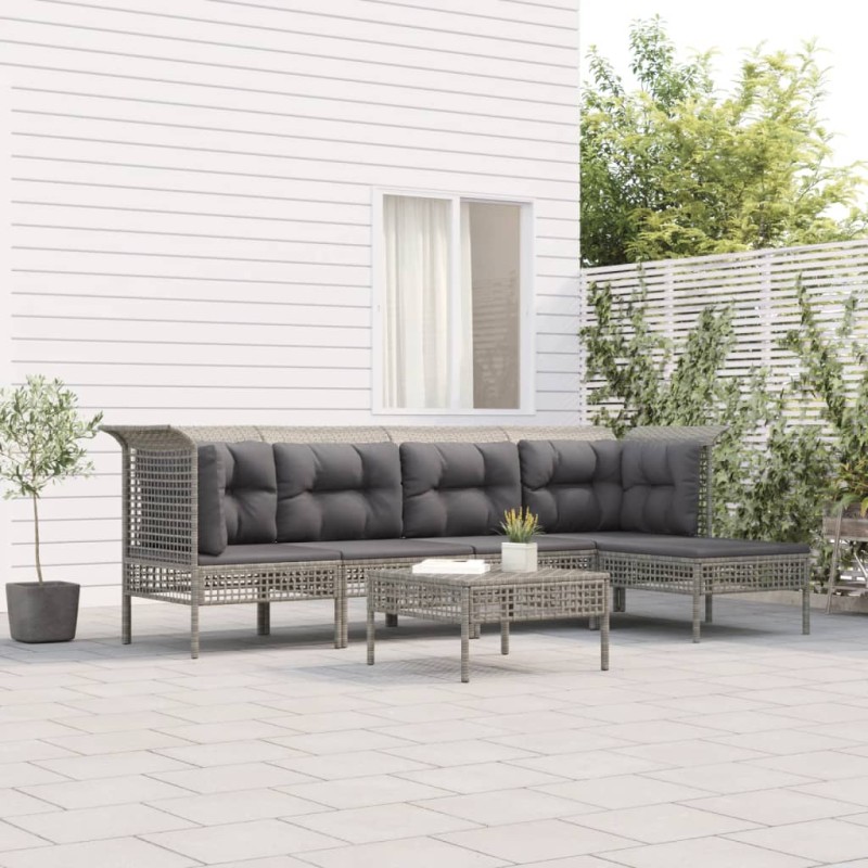 vidaXL 6-tlg. Garten-Lounge-Set mit Kissen Grau Poly Rattan vidaXL 6-tlg. Garten-Lounge-Set mit Kissen Grau Poly Rattan