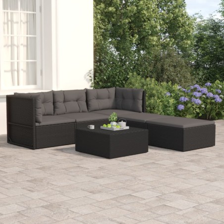 vidaXL 5-tlg. Garten-Lounge-Set mit Kissen Schwarz Poly Rattan