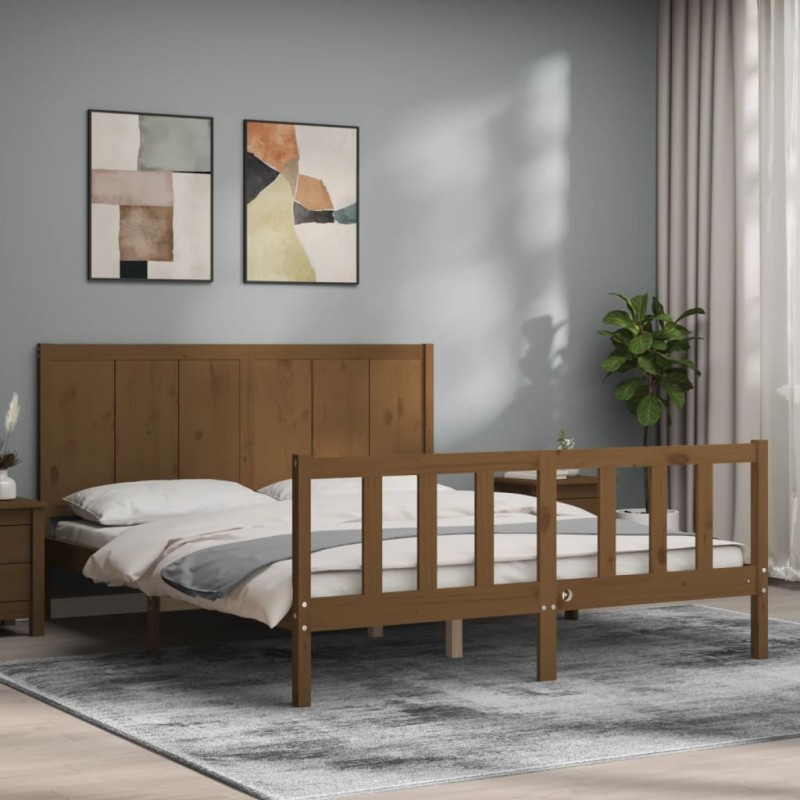vidaXL Massivholzbett mit Kopfteil Honigbraun vidaXL Massivholzbett mit Kopfteil Honigbraun