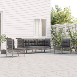 vidaXL 5-tlg. Garten-Lounge-Set mit Kissen Grau Poly Rattan
