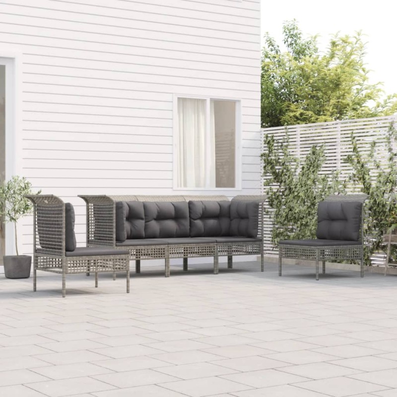 vidaXL 5-tlg. Garten-Lounge-Set mit Kissen Grau Poly Rattan vidaXL 5-tlg. Garten-Lounge-Set mit Kissen Grau Poly Rattan