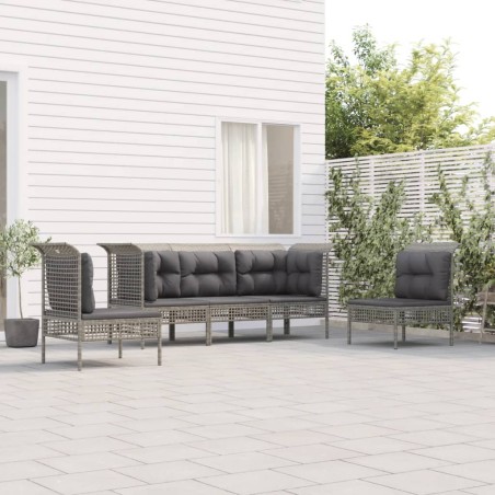 vidaXL 5-tlg. Garten-Lounge-Set mit Kissen Grau Poly Rattan