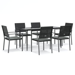 vidaXL 7-tlg. Garten-Essgruppe mit Kissen Poly Rattan und Stahl