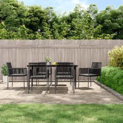vidaXL 7-tlg. Garten-Essgruppe mit Kissen Schwarz Poly Rattan & Stahl