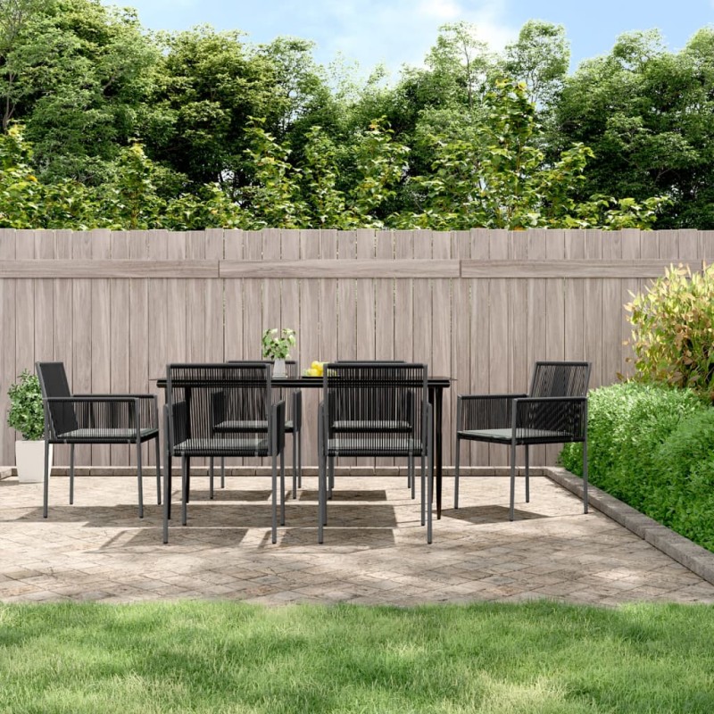 vidaXL 7-tlg. Garten-Essgruppe mit Kissen Schwarz Poly Rattan & Stahl vidaXL 7-tlg. Garten-Essgruppe mit Kissen Schwarz Poly Rattan & Stahl