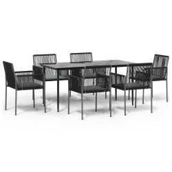 vidaXL 7-tlg. Garten-Essgruppe mit Kissen Schwarz Poly Rattan & Stahl