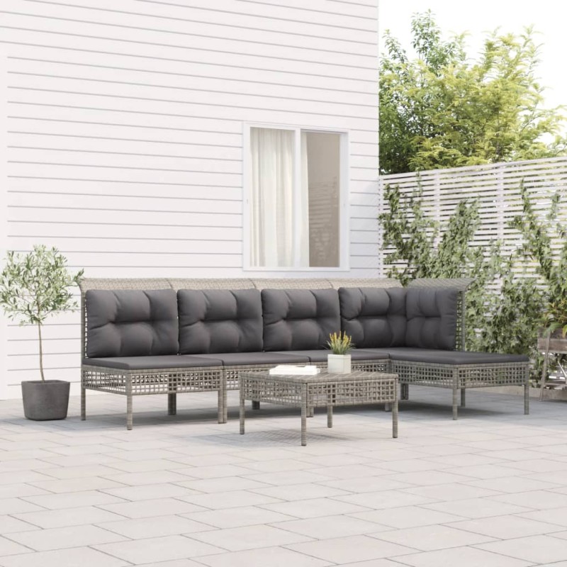 vidaXL 6-tlg. Garten-Lounge-Set mit Kissen Grau Poly Rattan vidaXL 6-tlg. Garten-Lounge-Set mit Kissen Grau Poly Rattan