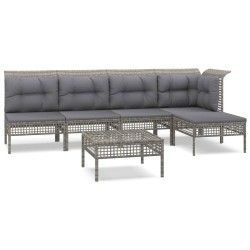 vidaXL 6-tlg. Garten-Lounge-Set mit Kissen Grau Poly Rattan