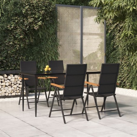 vidaXL 5-tlg. Garten-Essgruppe Schwarz und Braun Poly Rattan