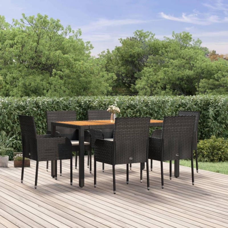 vidaXL 7-tlg. Garten-Essgruppe mit Kissen Schwarz Poly Rattan vidaXL 7-tlg. Garten-Essgruppe mit Kissen Schwarz Poly Rattan