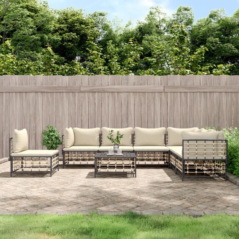 vidaXL 8-tlg. Garten-Lounge-Set mit Kissen Anthrazit Poly Rattan vidaXL 8-tlg. Garten-Lounge-Set mit Kissen Anthrazit Poly Rattan