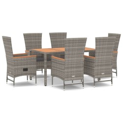 vidaXL 7-tlg. Garten-Essgruppe mit Kissen Grau Poly Rattan