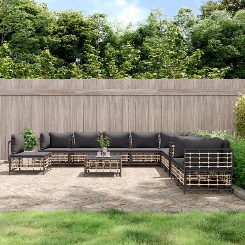 vidaXL 11-tlg. Garten-Lounge-Set mit Kissen Anthrazit Poly Rattan vidaXL 11-tlg. Garten-Lounge-Set mit Kissen Anthrazit Poly Rattan