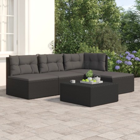 vidaXL 4-tlg. Garten-Lounge-Set mit Kissen Schwarz Poly Rattan