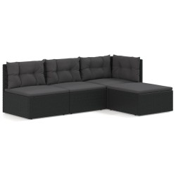 vidaXL 4-tlg. Garten-Lounge-Set mit Kissen Schwarz Poly Rattan