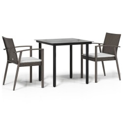 vidaXL 3-tlg. Garten-Essgruppe mit Kissen Poly Rattan und Stahl