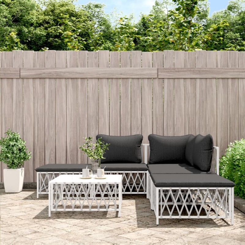 vidaXL 6-tlg. Garten-Lounge-Set mit Kissen Weiß Stahl vidaXL 6-tlg. Garten-Lounge-Set mit Kissen Weiß Stahl